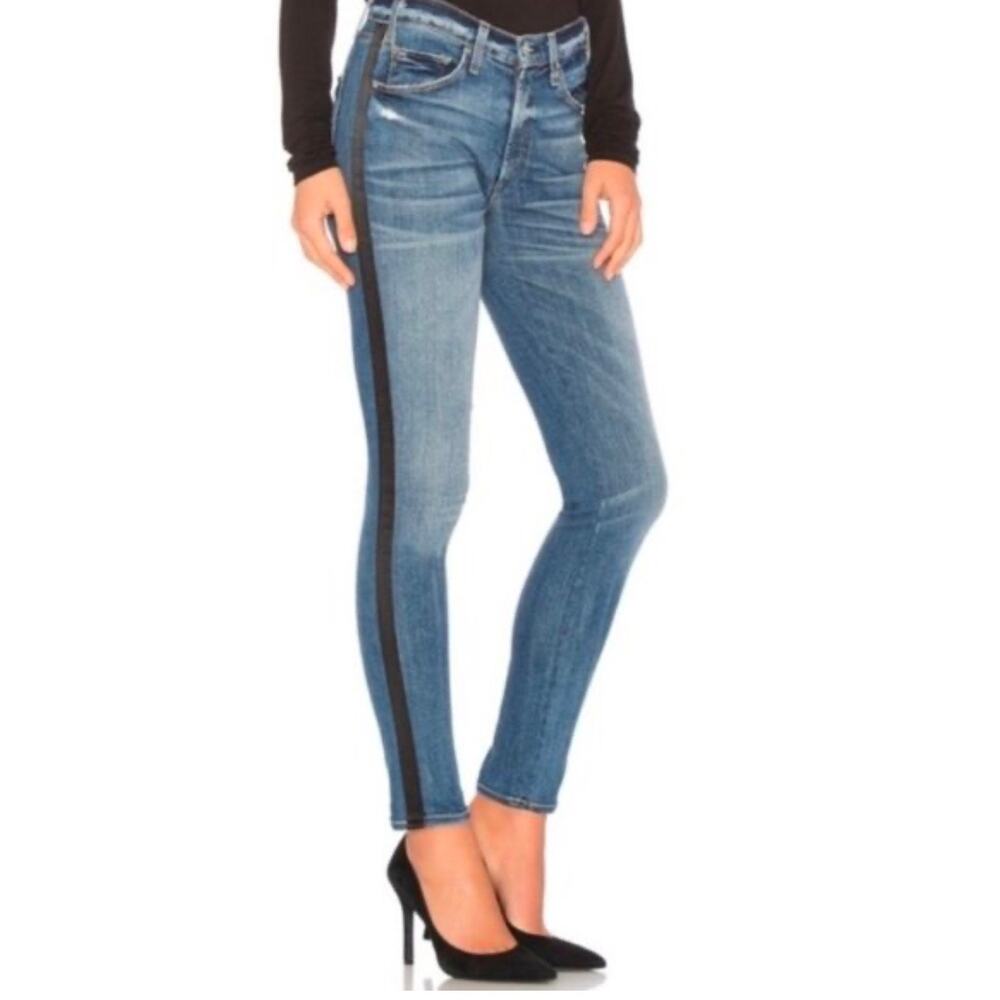 Anthropologie McGuire Denim Vintage‎ Slim Tuxedo Stripe Stretch Jeans Size 27